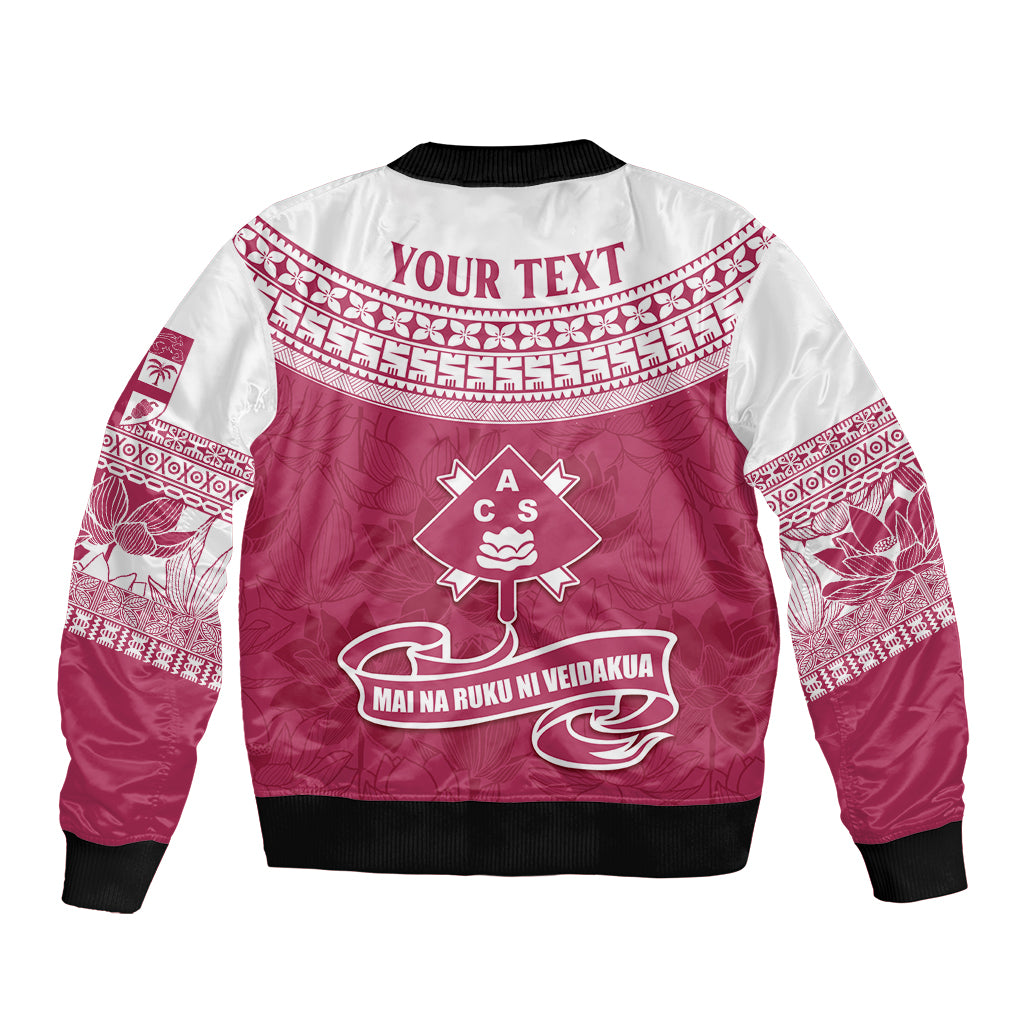 Personalised Fiji Adi Cakobau School Sleeve Zip Bomber Jacket ACS Old Girls Lotus Mix Masi LT7 - Polynesian Pride