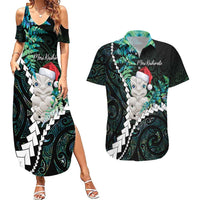 New Zealand Personalised Couples Matching Summer Maxi Dress and Hawaiian Shirt Meri Kirihimete Kowhaiwhai Mix Paua Shell - Emerald