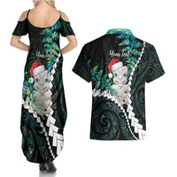 New Zealand Personalised Couples Matching Summer Maxi Dress and Hawaiian Shirt Meri Kirihimete Kowhaiwhai Mix Paua Shell - Emerald