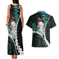New Zealand Personalised Couples Matching Tank Maxi Dress and Hawaiian Shirt Meri Kirihimete Kowhaiwhai Mix Paua Shell - Emerald