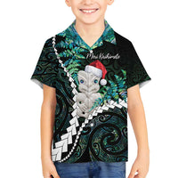 New Zealand Personalised Family Matching Tank Maxi Dress and Hawaiian Shirt Meri Kirihimete Kowhaiwhai Mix Paua Shell - Emerald