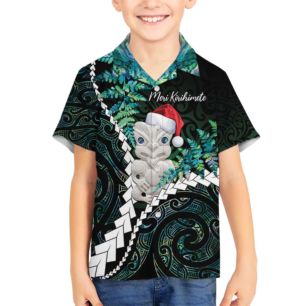 New Zealand Personalised Hawaiian Shirt Meri Kirihimete Kowhaiwhai Mix Paua Shell - Emerald LT7 - Polynesian Pride