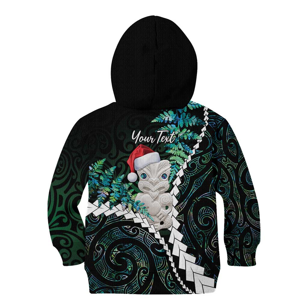 New Zealand Personalised Kid Hoodie Meri Kirihimete Kowhaiwhai Mix Paua Shell - Emerald