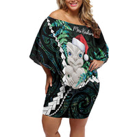 New Zealand Personalised Off Shoulder Short Dress Meri Kirihimete Kowhaiwhai Mix Paua Shell - Emerald LT7 Women Green - Polynesian Pride