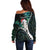 New Zealand Personalised Off Shoulder Sweater Meri Kirihimete Kowhaiwhai Mix Paua Shell - Emerald