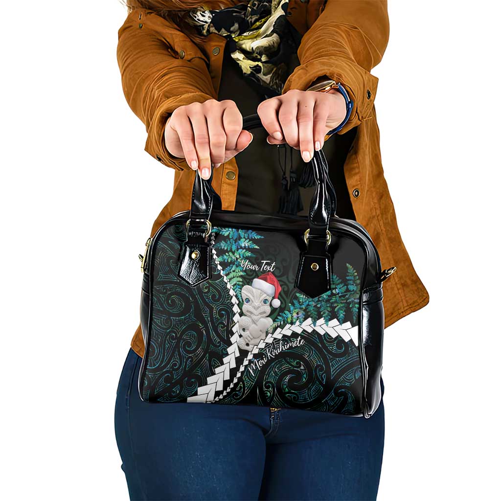 New Zealand Personalised Shoulder Handbag Meri Kirihimete Kowhaiwhai Mix Paua Shell - Emerald