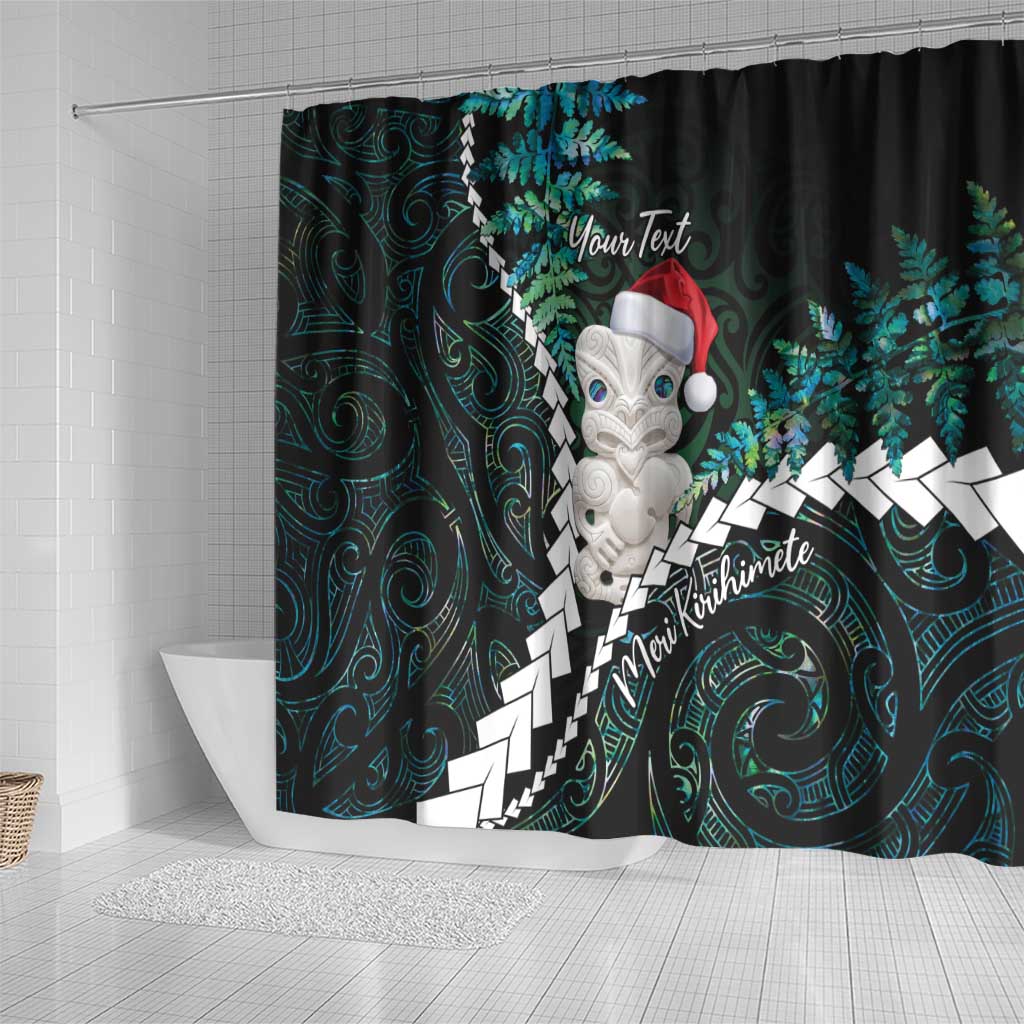 New Zealand Personalised Shower Curtain Meri Kirihimete Kowhaiwhai Mix Paua Shell - Emerald LT7 - Polynesian Pride