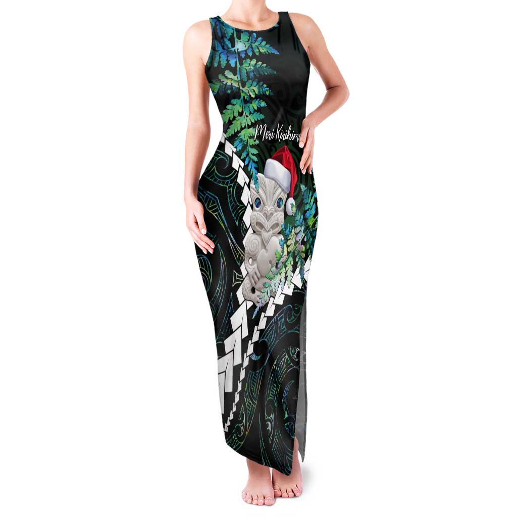 New Zealand Personalised Tank Maxi Dress Meri Kirihimete Kowhaiwhai Mix Paua Shell - Emerald LT7 Women Green - Polynesian Pride