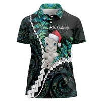 New Zealand Personalised Women Polo Shirt Meri Kirihimete Kowhaiwhai Mix Paua Shell - Emerald