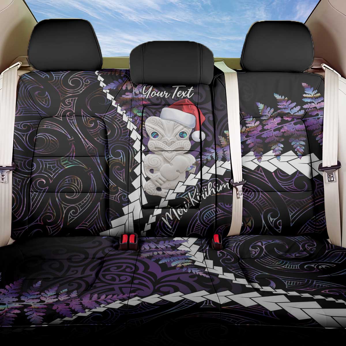 New Zealand Personalised Back Car Seat Cover Meri Kirihimete Kowhaiwhai Mix Paua Shell - Amethys