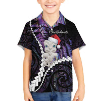 New Zealand Personalised Family Matching Off The Shoulder Long Sleeve Dress and Hawaiian Shirt Meri Kirihimete Kowhaiwhai Mix Paua Shell - Amethys
