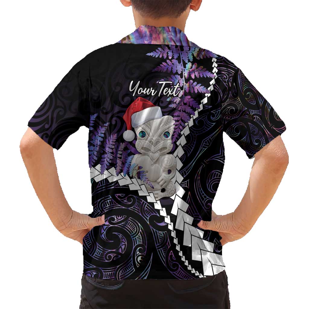 New Zealand Personalised Family Matching Off Shoulder Short Dress and Hawaiian Shirt Meri Kirihimete Kowhaiwhai Mix Paua Shell - Amethys