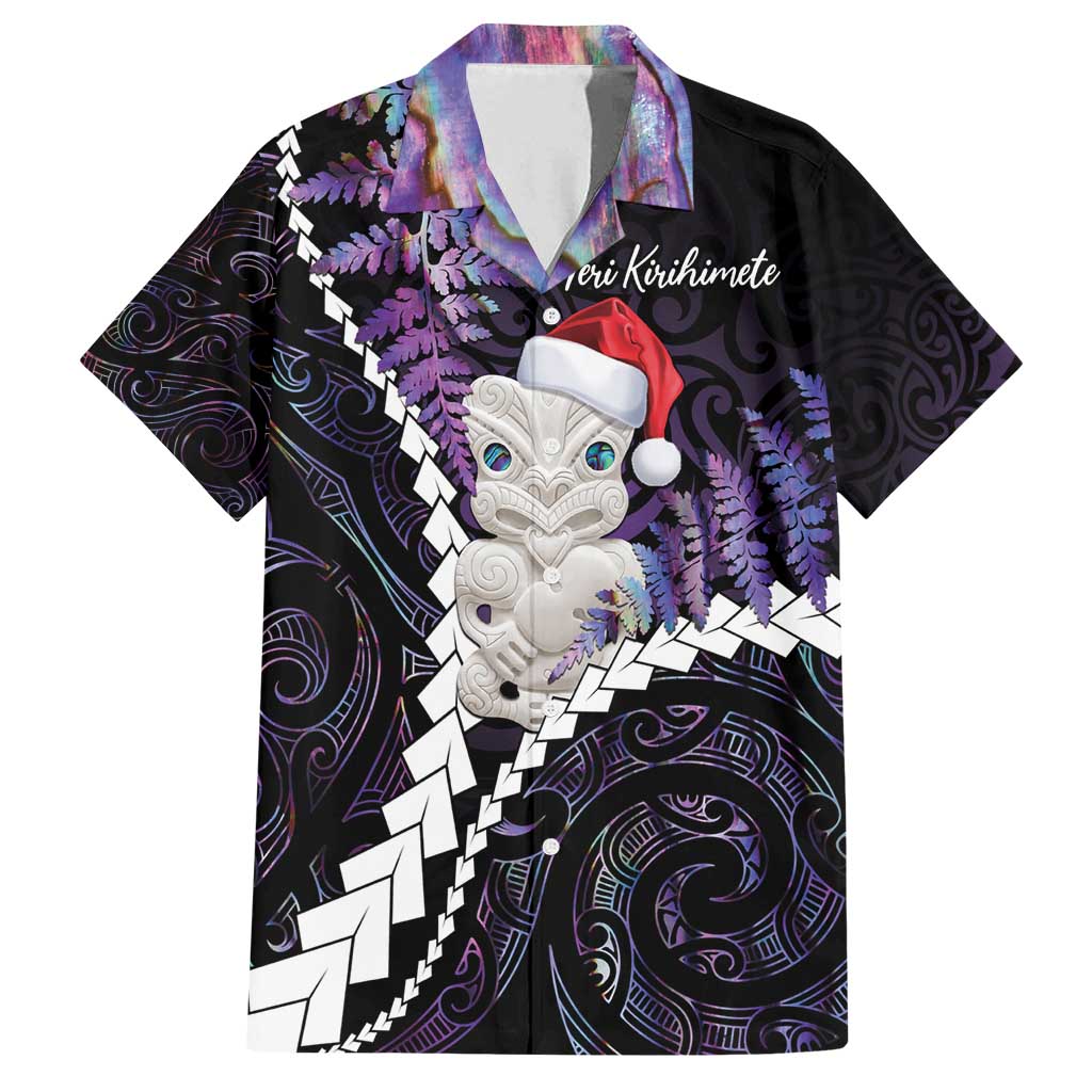 New Zealand Personalised Family Matching Puletasi and Hawaiian Shirt Meri Kirihimete Kowhaiwhai Mix Paua Shell - Amethys LT7 Dad's Shirt - Short Sleeve Purple - Polynesian Pride