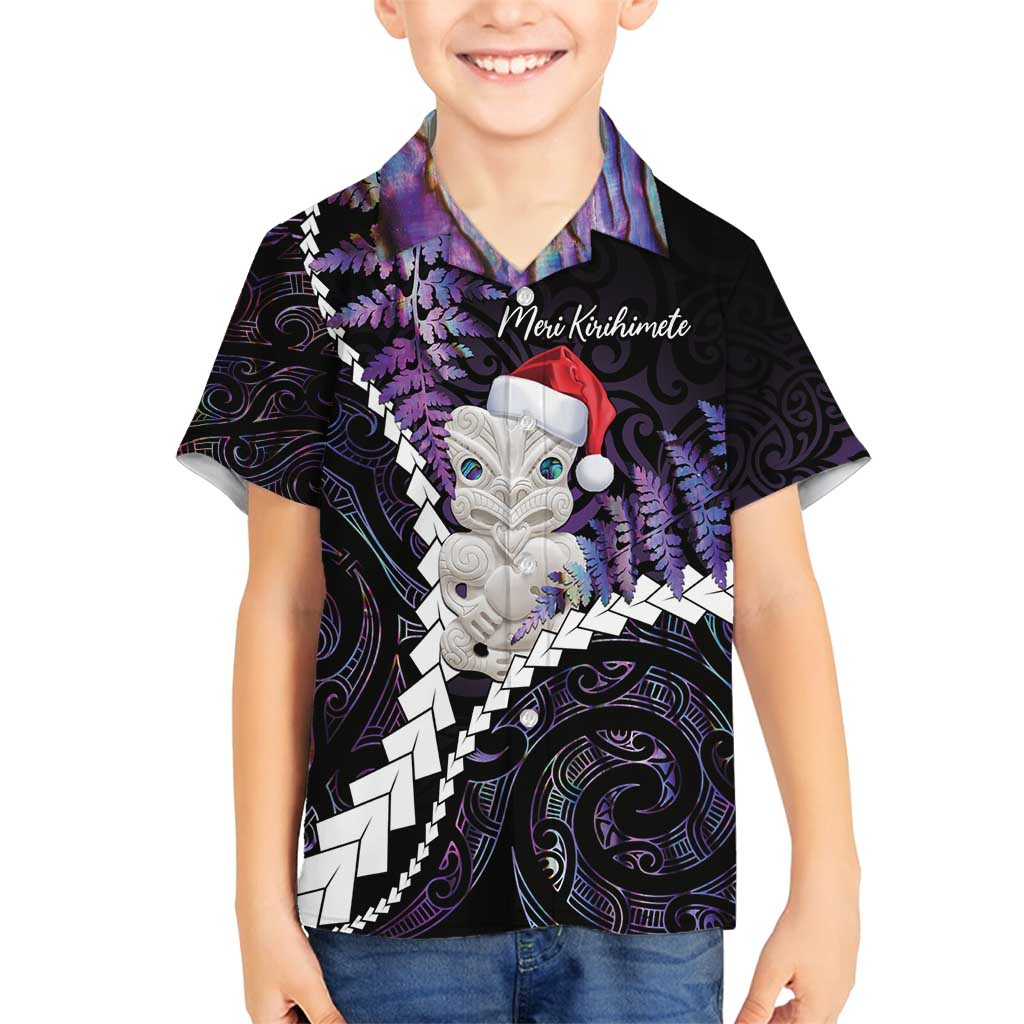 New Zealand Personalised Family Matching Puletasi and Hawaiian Shirt Meri Kirihimete Kowhaiwhai Mix Paua Shell - Amethys LT7 Son's Shirt Purple - Polynesian Pride