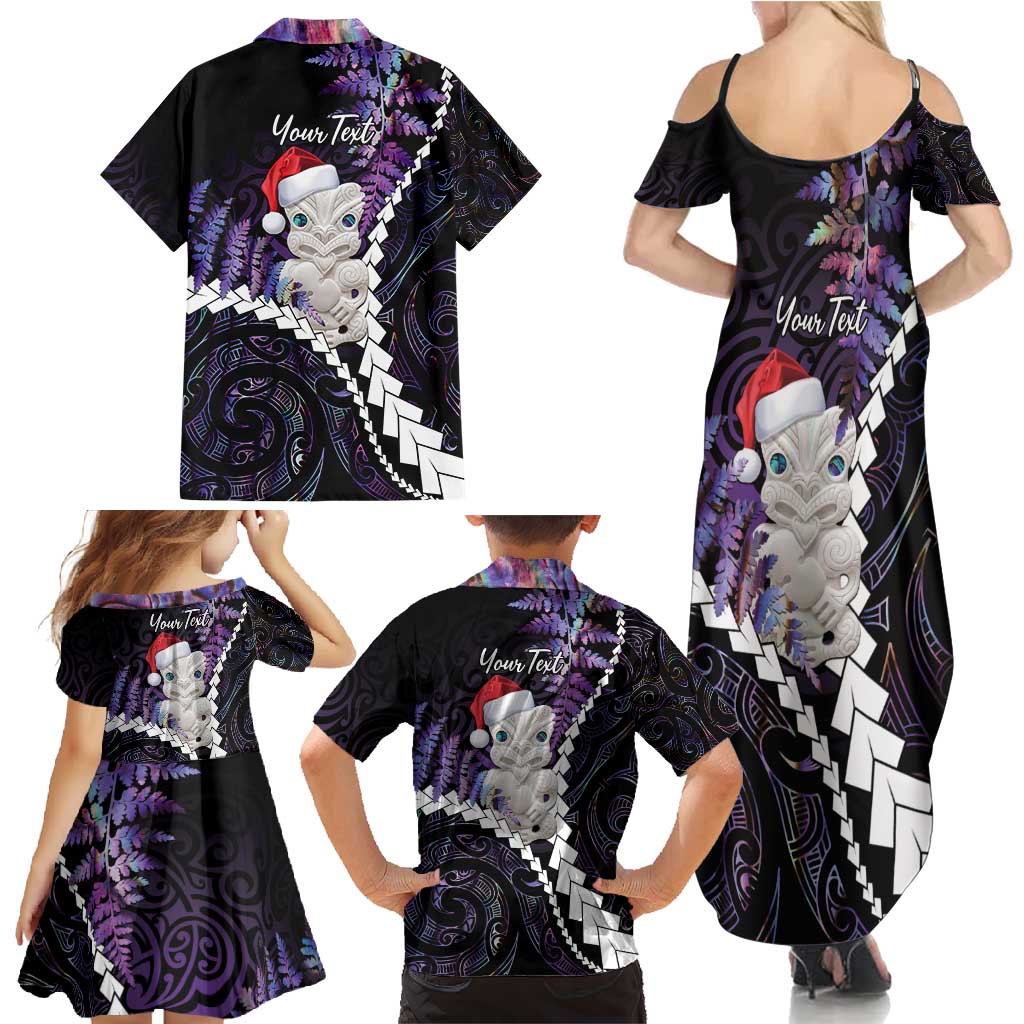 New Zealand Personalised Family Matching Summer Maxi Dress and Hawaiian Shirt Meri Kirihimete Kowhaiwhai Mix Paua Shell - Amethys