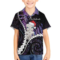 New Zealand Personalised Kid Hawaiian Shirt Meri Kirihimete Kowhaiwhai Mix Paua Shell - Amethys LT7 Kid Purple - Polynesian Pride