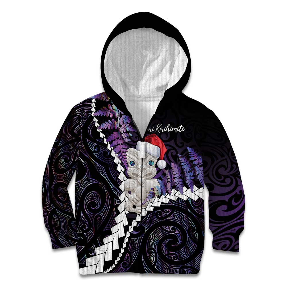 New Zealand Personalised Kid Hoodie Meri Kirihimete Kowhaiwhai Mix Paua Shell - Amethys