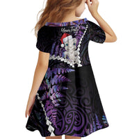 New Zealand Personalised Kid Short Sleeve Dress Meri Kirihimete Kowhaiwhai Mix Paua Shell - Amethys LT7 - Polynesian Pride