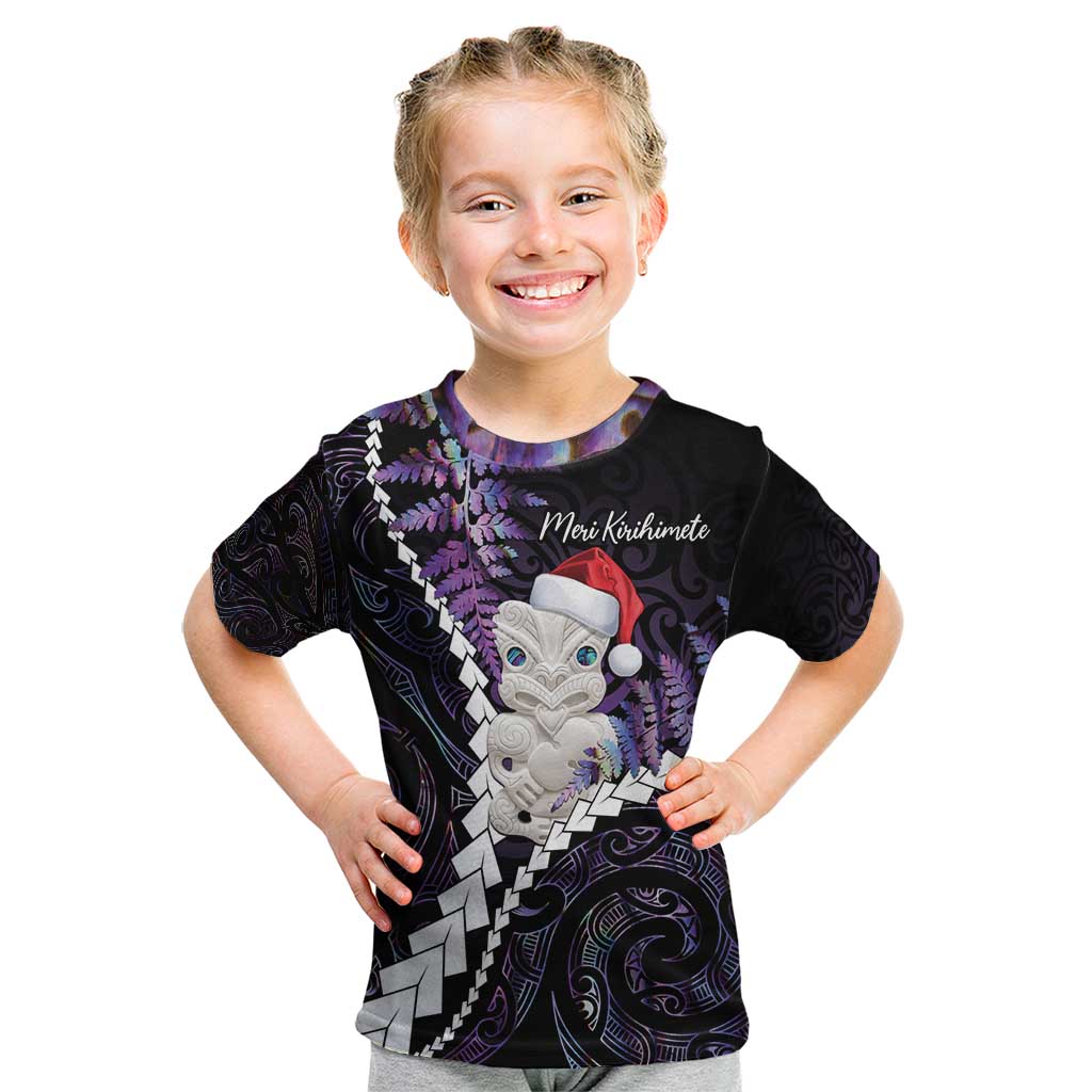 New Zealand Personalised Kid T Shirt Meri Kirihimete Kowhaiwhai Mix Paua Shell - Amethys LT7 Purple - Polynesian Pride