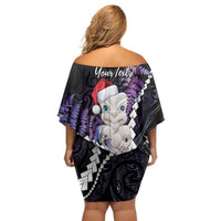 New Zealand Personalised Off Shoulder Short Dress Meri Kirihimete Kowhaiwhai Mix Paua Shell - Amethys LT7 - Polynesian Pride