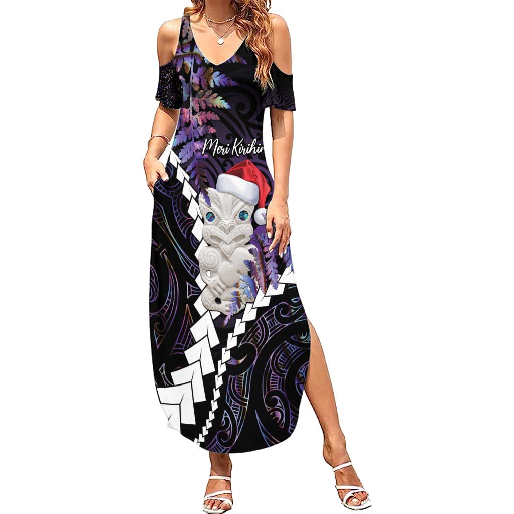 New Zealand Personalised Summer Maxi Dress Meri Kirihimete Kowhaiwhai Mix Paua Shell - Amethys