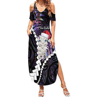 New Zealand Personalised Summer Maxi Dress Meri Kirihimete Kowhaiwhai Mix Paua Shell - Amethys LT7 Women Purple - Polynesian Pride