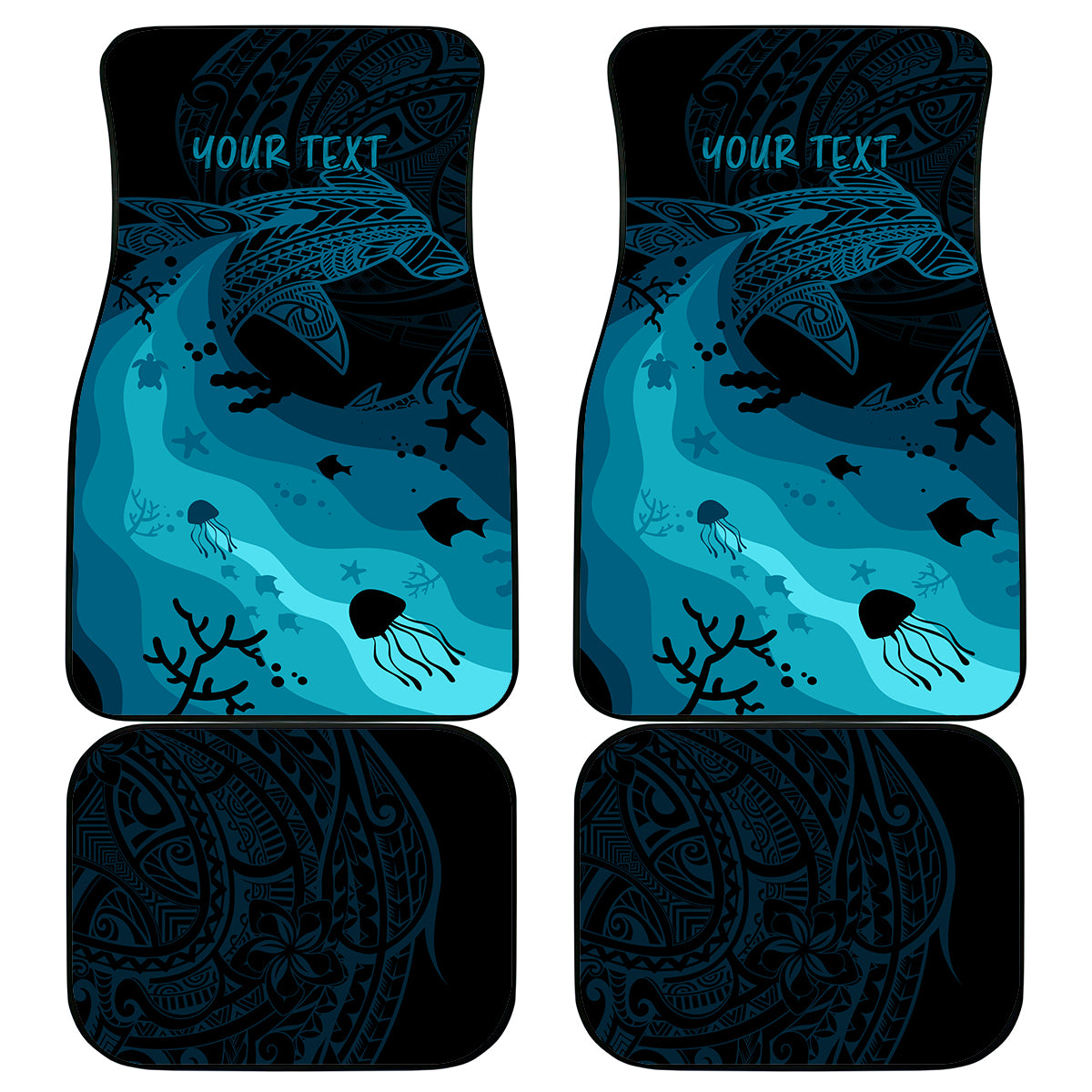 Polynesian Shark Car Mats Under The Waves LT7 Dark Blue - Polynesian Pride