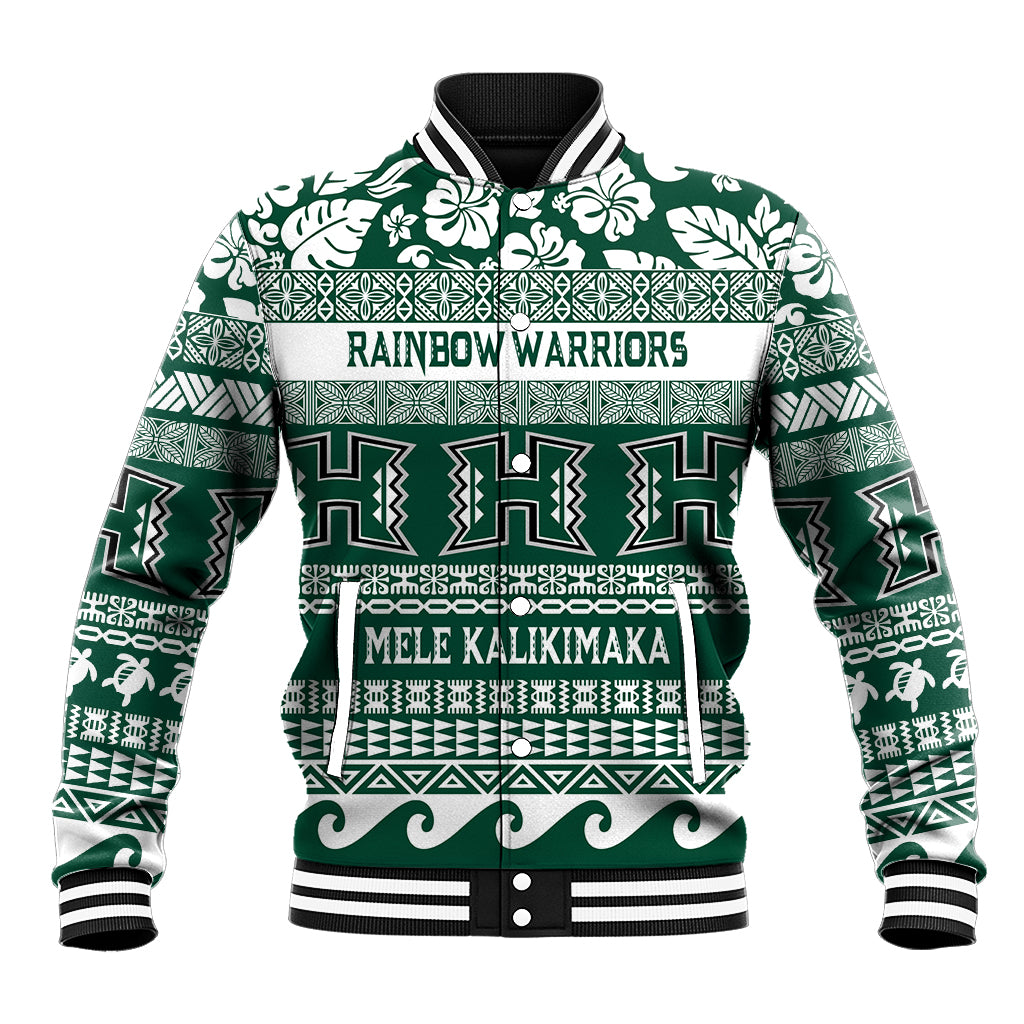 Hawaii Rainbow Warriors Christmas Baseball Jacket Kakau Motifs LT7 Unisex Green - Polynesian Pride