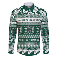 Hawaii Rainbow Warriors Christmas Family Matching Long Sleeve Bodycon Dress and Hawaiian Shirt Kakau Motifs LT7 Dad's Shirt - Long Sleeve Green - Polynesian Pride
