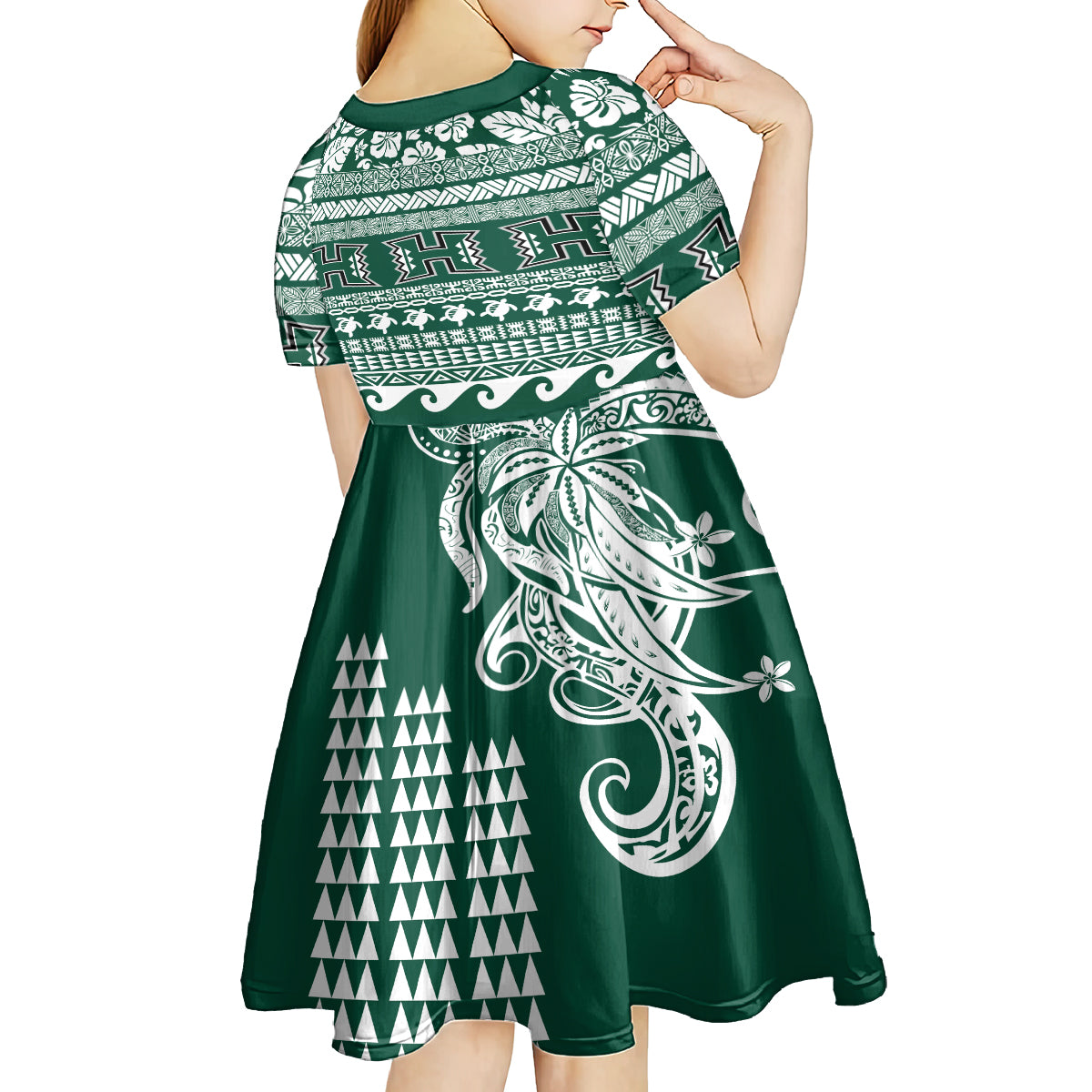 Hawaii Rainbow Warriors Christmas Kid Short Sleeve Dress Kakau Motifs LT7 - Polynesian Pride