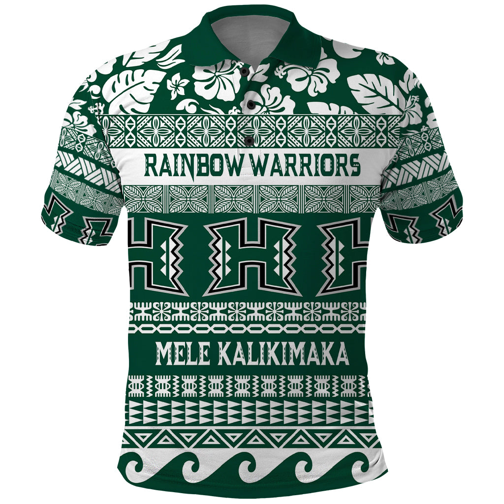 Hawaii Rainbow Warriors Christmas Polo Shirt Kakau Motifs LT7 Green - Polynesian Pride