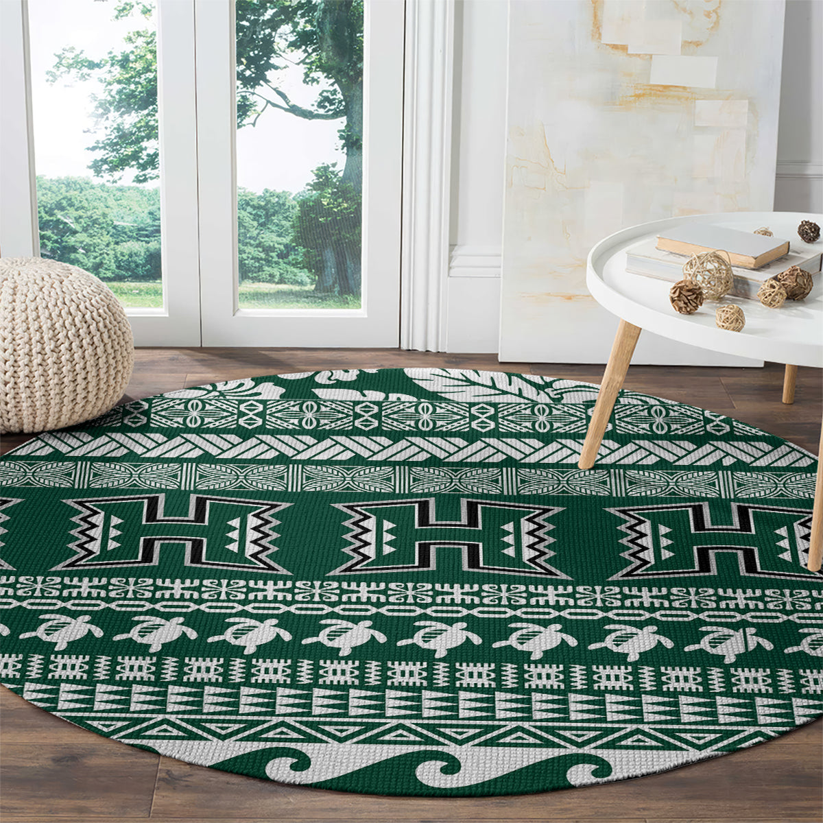 Hawaii Rainbow Warriors Christmas Round Carpet Kakau Motifs LT7 - Polynesian Pride