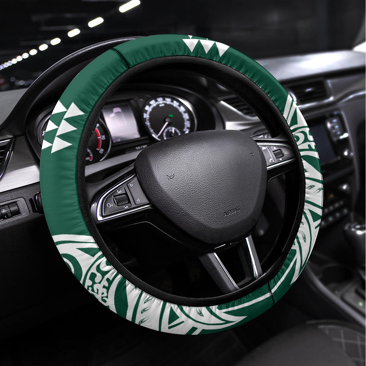 Hawaii Rainbow Warriors Christmas Steering Wheel Cover Kakau Motifs LT7 Universal Fit Green - Polynesian Pride