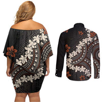 Bula Fiji Women's Day Couples Matching Off Shoulder Short Dress and Long Sleeve Button Shirt Classic Masi Tapa