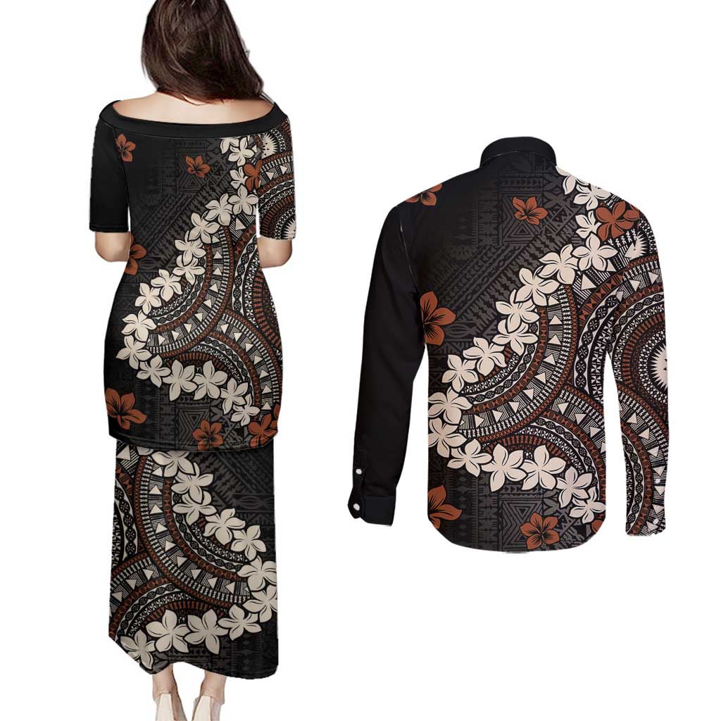 Bula Fiji Women's Day Couples Matching Puletasi and Long Sleeve Button Shirt Classic Masi Tapa