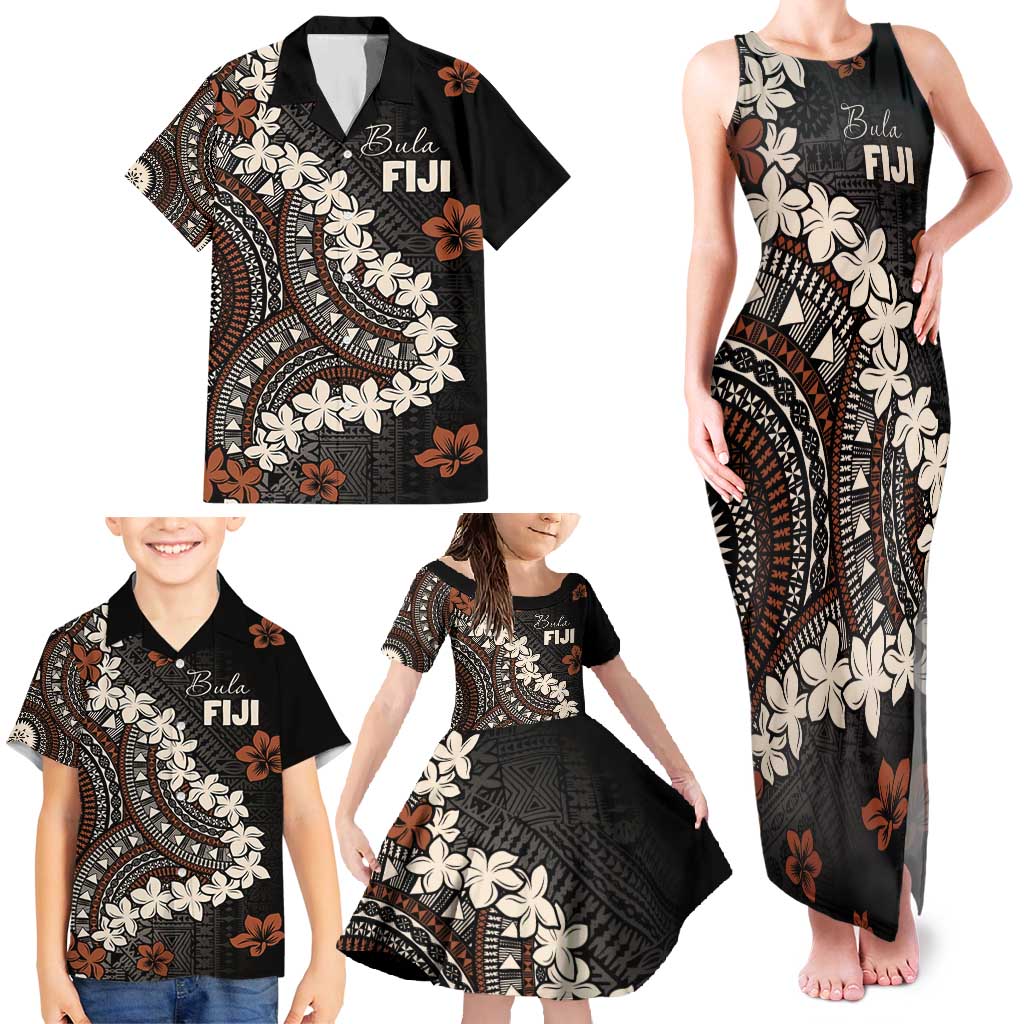 Bula Fiji Women's Day Family Matching Tank Maxi Dress and Hawaiian Shirt Classic Masi Tapa