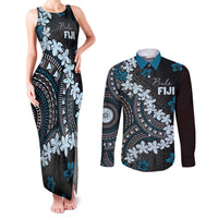 Bula Fiji Women's Day Couples Matching Tank Maxi Dress and Long Sleeve Button Shirt Indigo Masi Tapa LT7 Indigo - Polynesian Pride