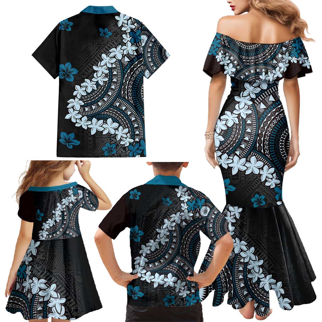 Bula Fiji Women's Day Family Matching Mermaid Dress and Hawaiian Shirt Indigo Masi Tapa LT7 - Polynesian Pride
