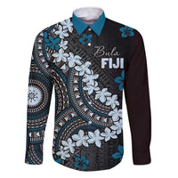 Bula Fiji Women's Day Family Matching Mermaid Dress and Hawaiian Shirt Indigo Masi Tapa LT7 Dad's Shirt - Long Sleeve Indigo - Polynesian Pride