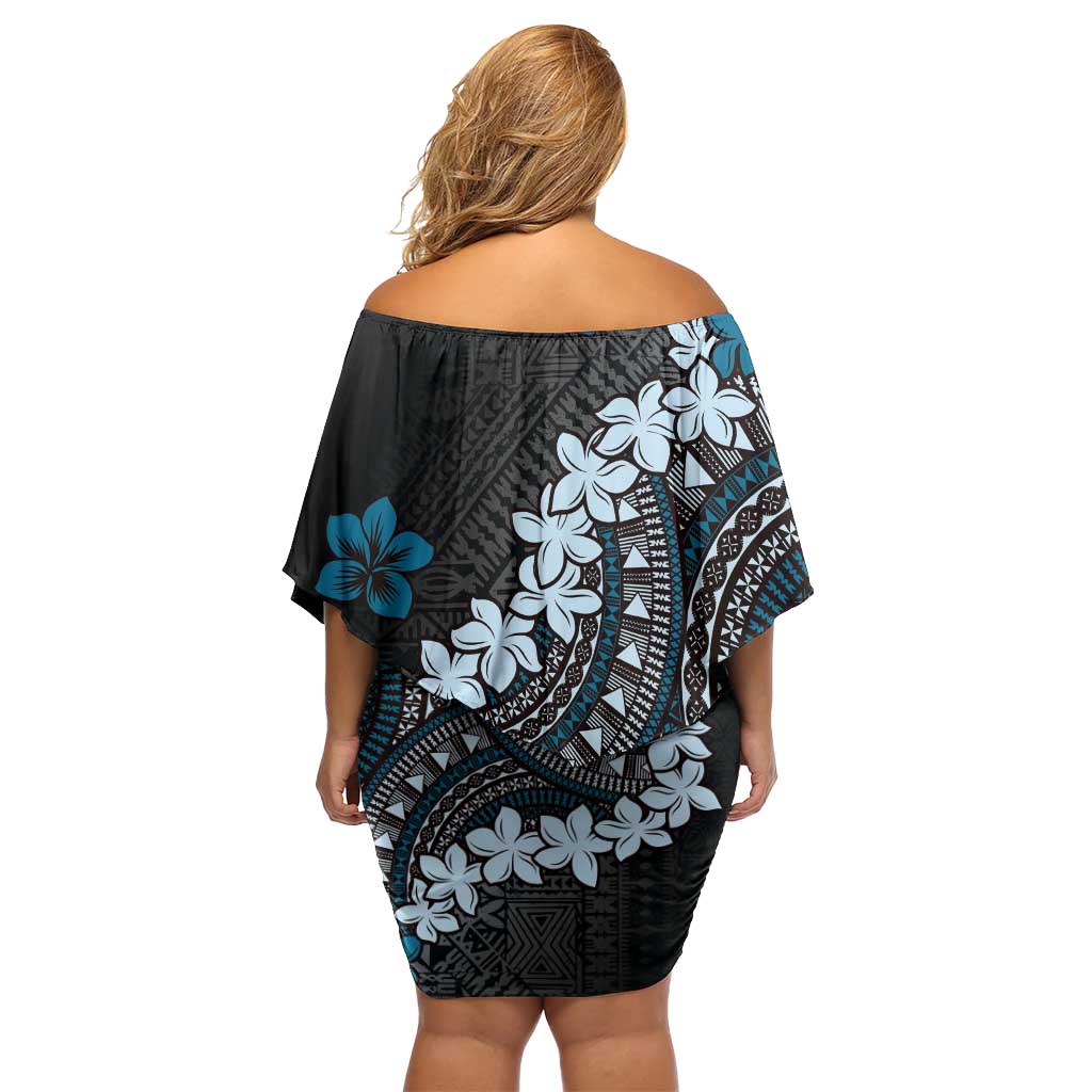 Bula Fiji Women's Day Family Matching Off Shoulder Short Dress and Hawaiian Shirt Indigo Masi Tapa