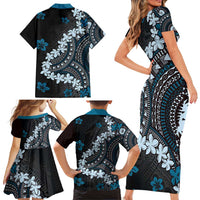 Bula Fiji Women's Day Family Matching Short Sleeve Bodycon Dress and Hawaiian Shirt Indigo Masi Tapa LT7 - Polynesian Pride