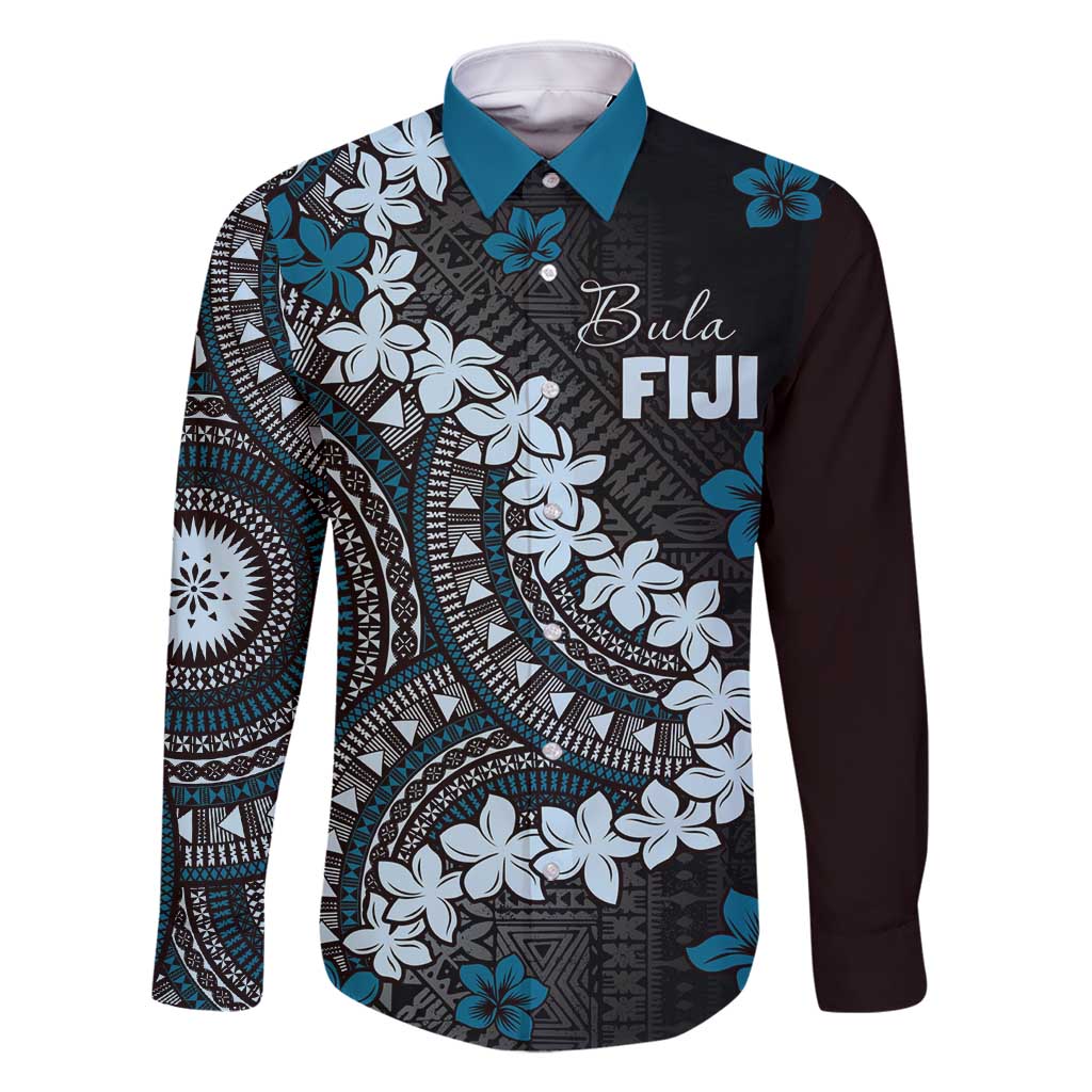 Bula Fiji Women's Day Family Matching Tank Maxi Dress and Hawaiian Shirt Indigo Masi Tapa LT7 Dad's Shirt - Long Sleeve Indigo - Polynesian Pride