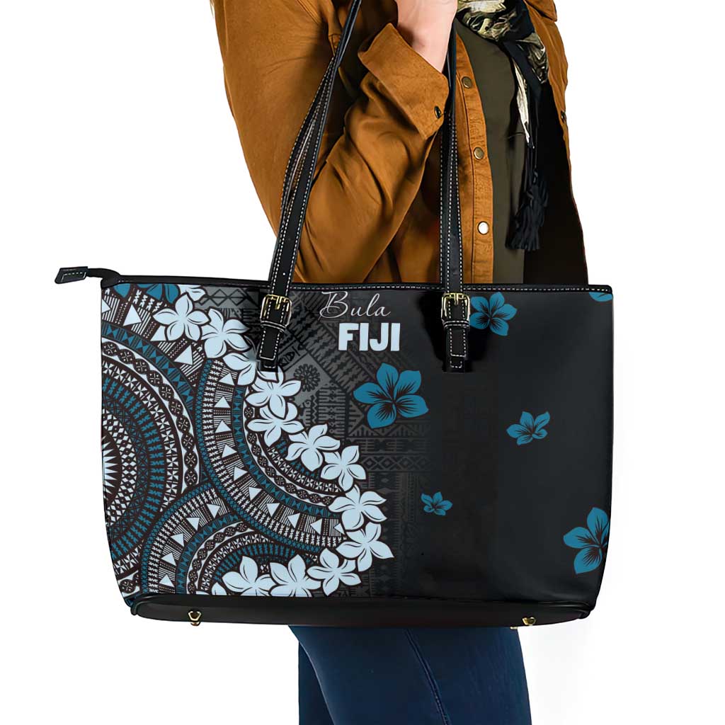 Bula Fiji Women's Day Leather Tote Bag Indigo Masi Tapa