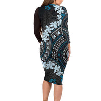 Bula Fiji Women's Day Long Sleeve Bodycon Dress Indigo Masi Tapa LT7 - Polynesian Pride