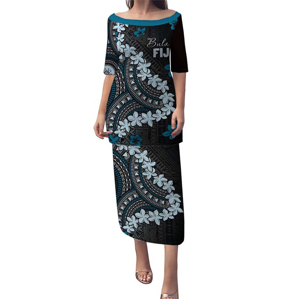 Bula Fiji Women's Day Puletasi Indigo Masi Tapa LT7 Long Dress Indigo - Polynesian Pride