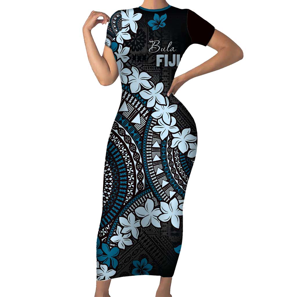 Bula Fiji Women's Day Short Sleeve Bodycon Dress Indigo Masi Tapa LT7 Long Dress Indigo - Polynesian Pride