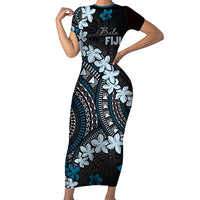 Bula Fiji Women's Day Short Sleeve Bodycon Dress Indigo Masi Tapa LT7 Long Dress Indigo - Polynesian Pride
