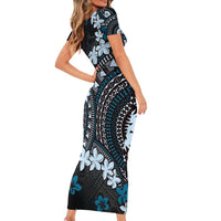 Bula Fiji Women's Day Short Sleeve Bodycon Dress Indigo Masi Tapa LT7 - Polynesian Pride