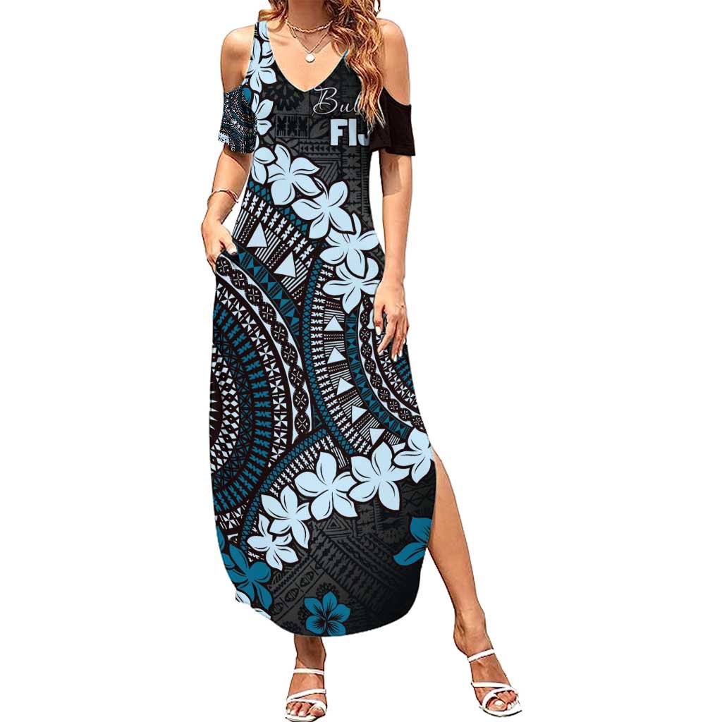 Bula Fiji Women's Day Summer Maxi Dress Indigo Masi Tapa LT7 Women Indigo - Polynesian Pride