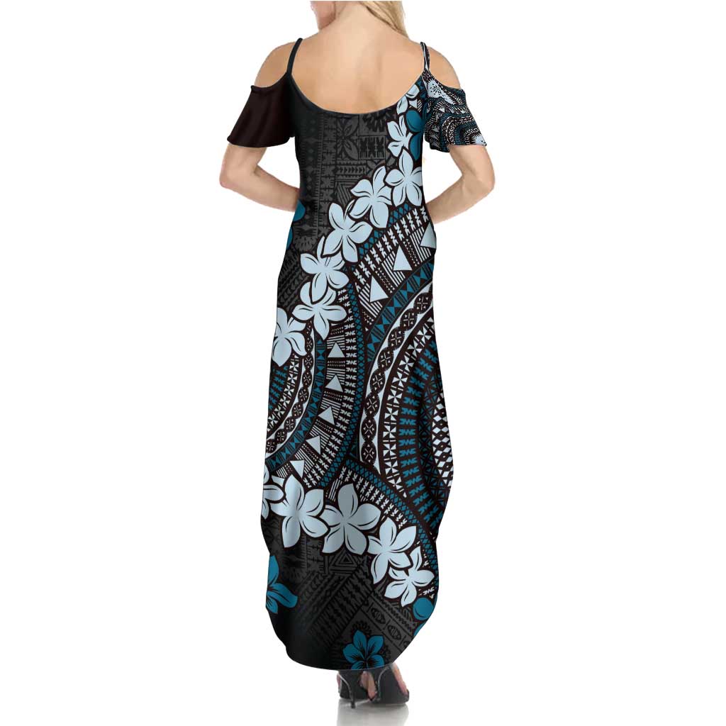 Bula Fiji Women's Day Summer Maxi Dress Indigo Masi Tapa LT7 - Polynesian Pride
